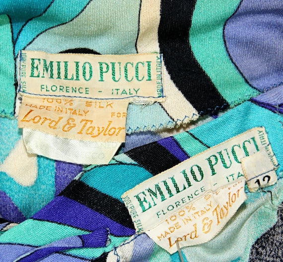 Vintage Emilio Pucci Blue Psychedelic Swirl SILK 2 Piece Mock Neck