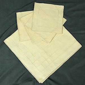 Vintage Deadstock Cotton Linen TableCloth and Napkins Set MCM Mid Century Modern 1960s Beige