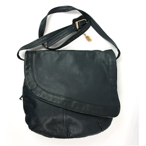 Vintage 33 East Blue Black Leather Handbag Messenger Bag Crossbody Satchel Purse 1990s Y2K