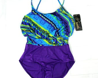 Vintage Deadstock Jantzen Striped One Piece Swim Bathing Suit 8 NEW with Tags Swimwear 1980s