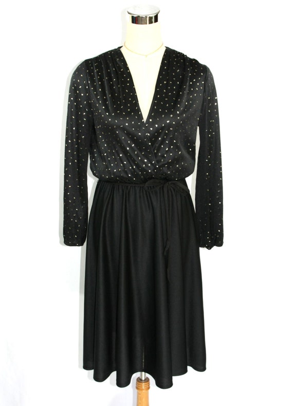 Vintage Black and Gold Polka Dot Surplice Blouson… - image 1