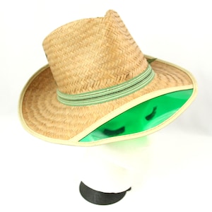 Vintage Straw Basket Visor Medium Brim Panama Beach Sun Hat 1970s Unisex Sporty