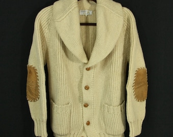 Mens Sweater Cardigan With Leather Elbow