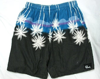 Vintage Hai Herren Badehose Badehose Board Shorts Palmen Tropisch Blau 1980er Jahre Klein