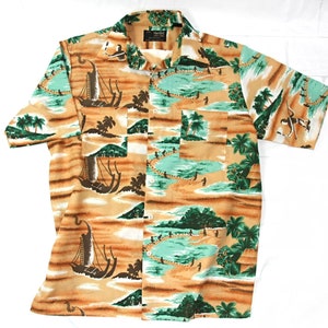 Vintage Van Cort Herren Kurzarm Top Tropisch Tiki Hawaiian Surf Aloha Shirt Strand Surfer Med 1960er Jahre