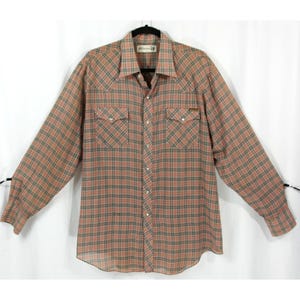 Vintage Roebucks Mens Pearl Snap Plaid Long Sleeve Button Down Western Shirt M 1970s