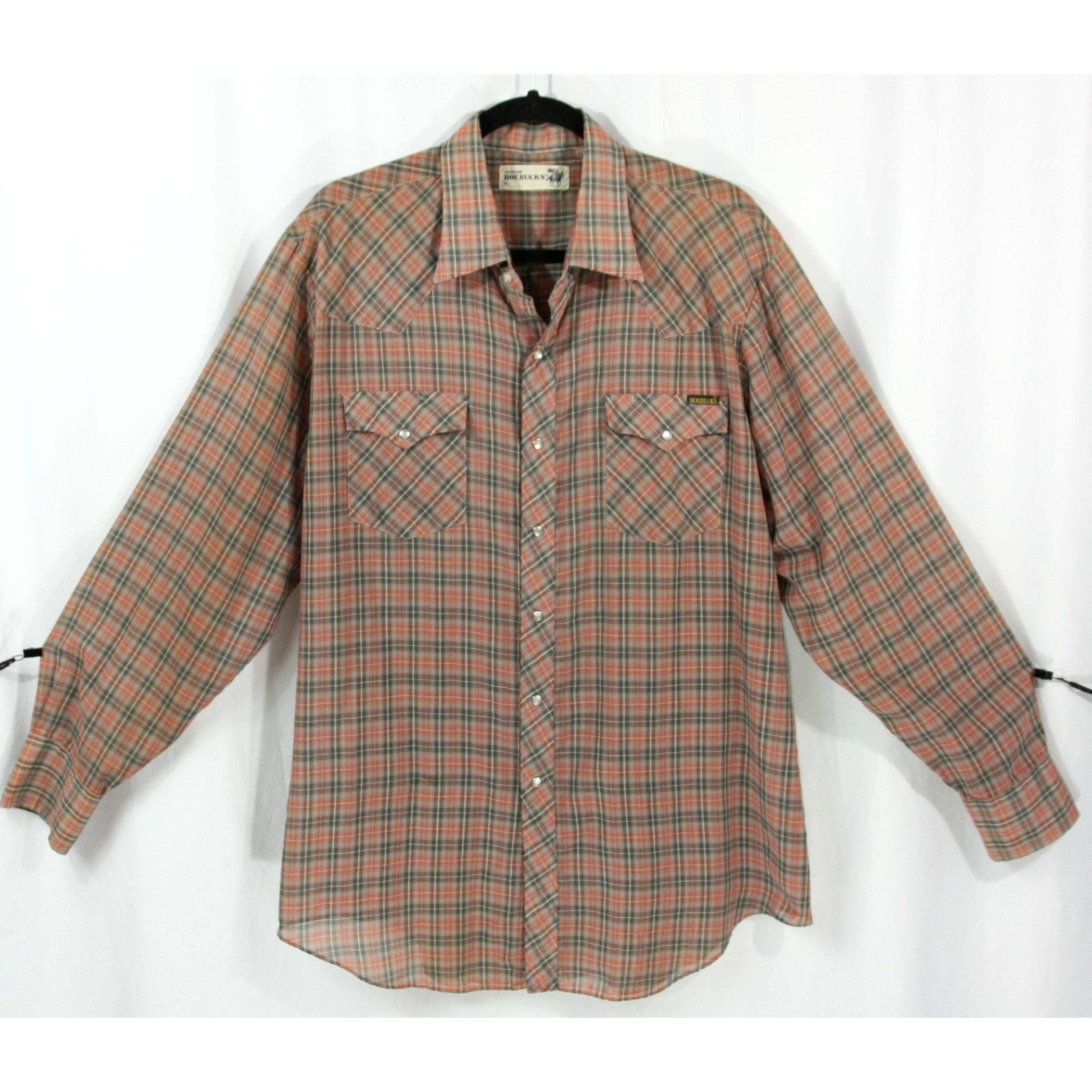 Vintage Roebucks Mens Pearl Snap Plaid Long Sleeve Button Down