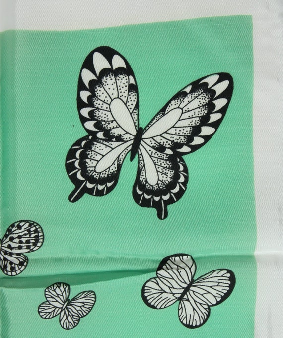 Vintage Butterfly Satin Acetate Scarf Set Green P… - image 4