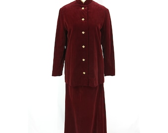 Vintage Anjac Marc Needleman Mandarin Collar Velvet Skirt Suit Jacket Blazer S 1960s