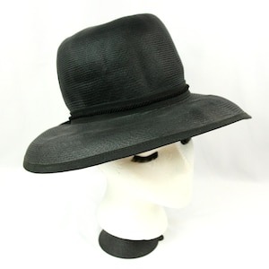 Vintage Mr Charles Woven Basket Wide Brim Mushroom Beach Sun Hat Black 1960s