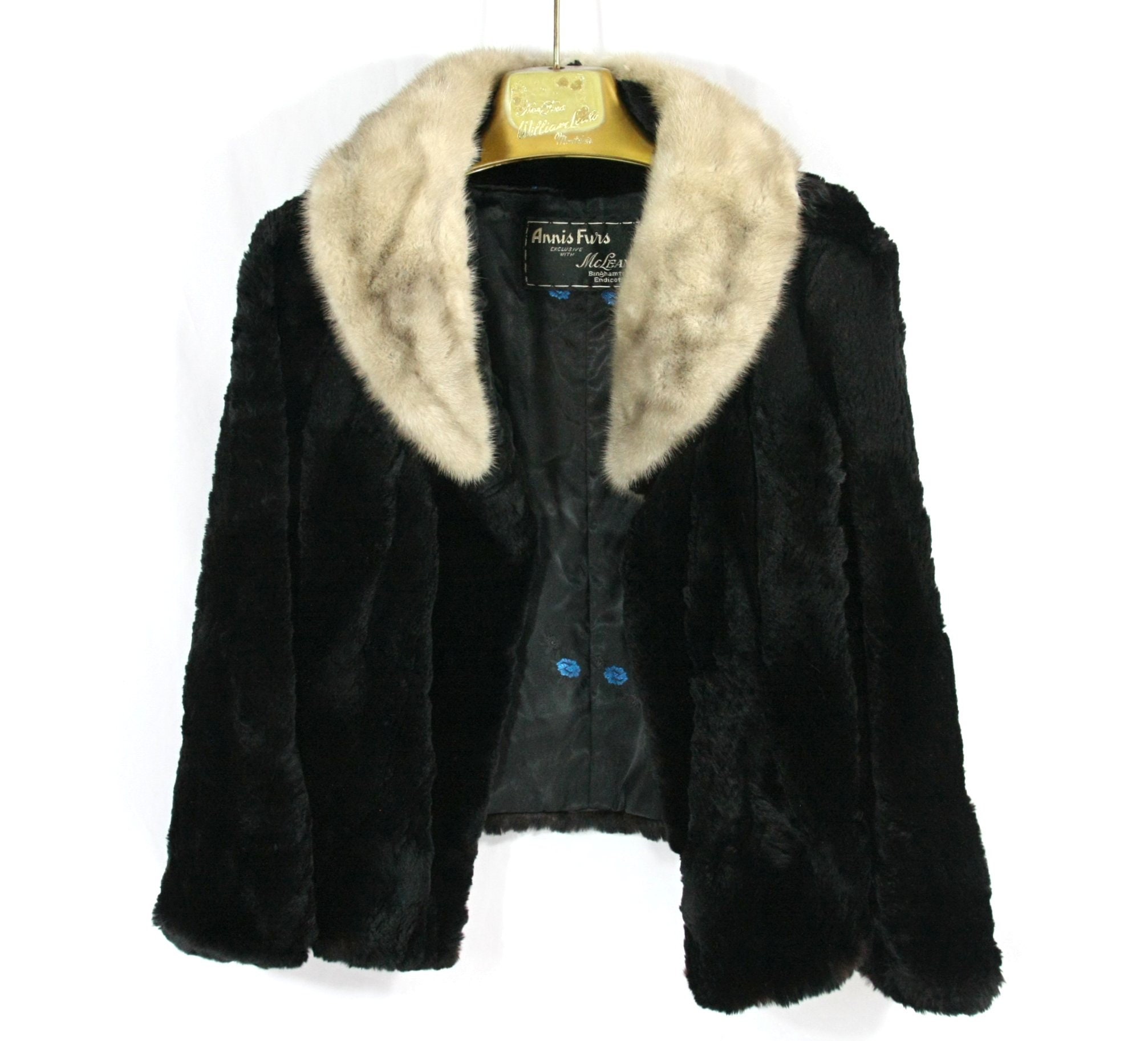 Vintage Annis Mink Collar and Faux Fur Cropped Swing Coat With