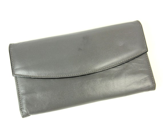 Vintage Princess Gardner Womens Cowhide Leather Envelope Wallet Checkbook  Gray with Working Calculator