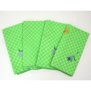 Vintage Green Floral Plaid Cotton Fabric Cloth Napkins Table Decor Set of 4 1970s