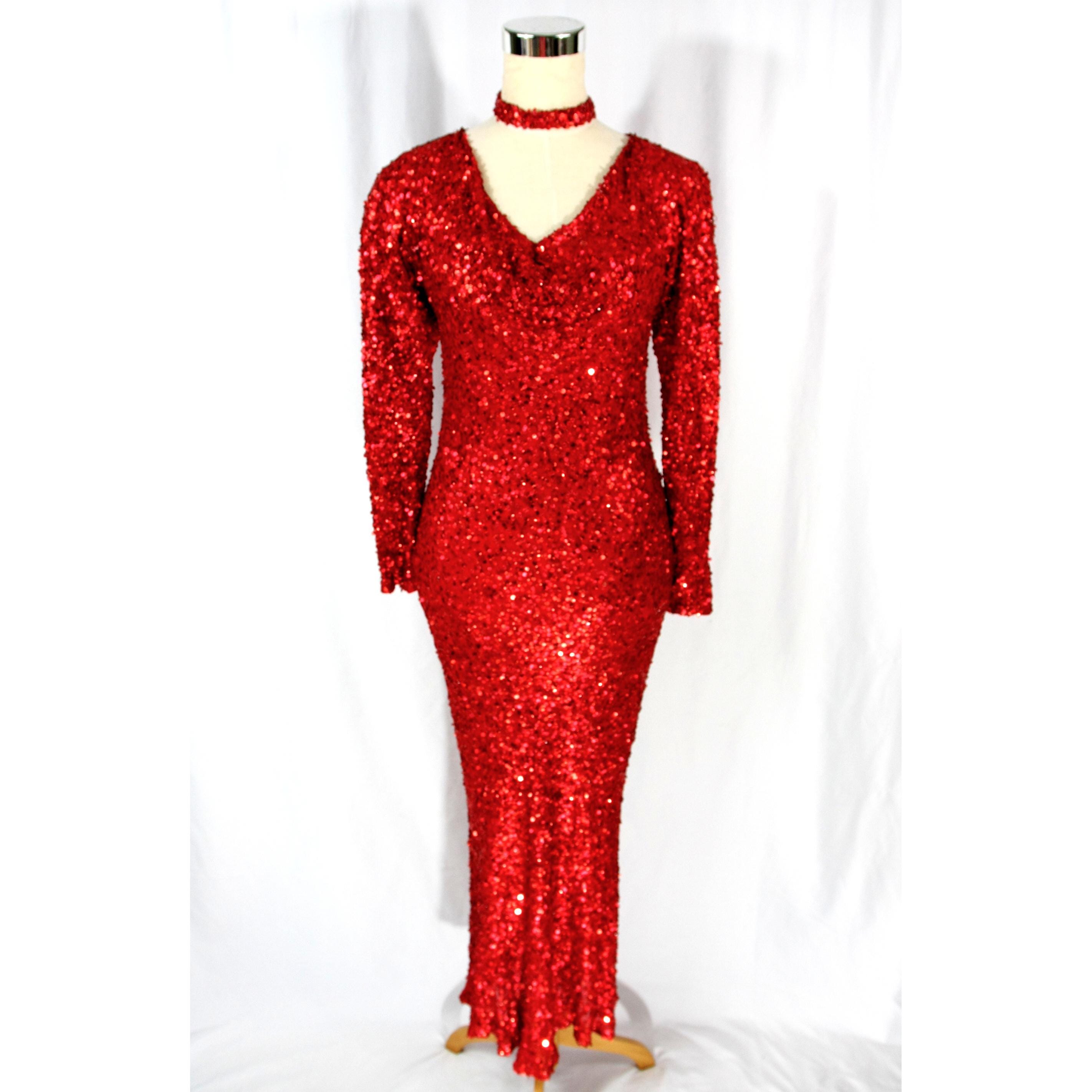 Vintage Gilar Sequin Shimmer Silk Long Sleeve Maxi Dress Evening Gown With  Choker 4 1980s - Etsy