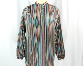 Vintage Colorful Stripes Striped Long Sleeve Blouse Top Tunic Henley Andrew St John M 1980s