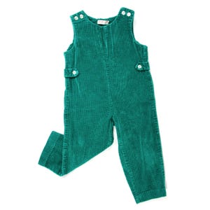Vintage Healthtex Stantogs Teal Corduroy Button Shoulder Overalls Pants 4T 1980s