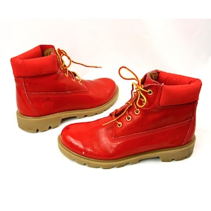 Vintage Timberland Kids Red Leather Lace Up Ankle Fashion Boots Booties Work Boots 4.5