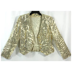 gold sequin jacket fancy dress Natalie Gold Sequin Blazer Mini Dress - US 2