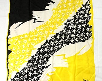 Vintage Paoli Abstract Stripe Satin Scarf Yellow Black White Square Japan 1980s New Wave