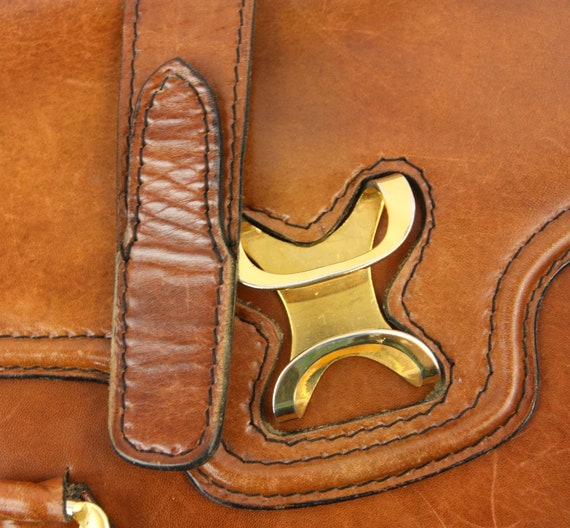 Vintage Leather Messenger Satchel Envelope Handba… - image 3