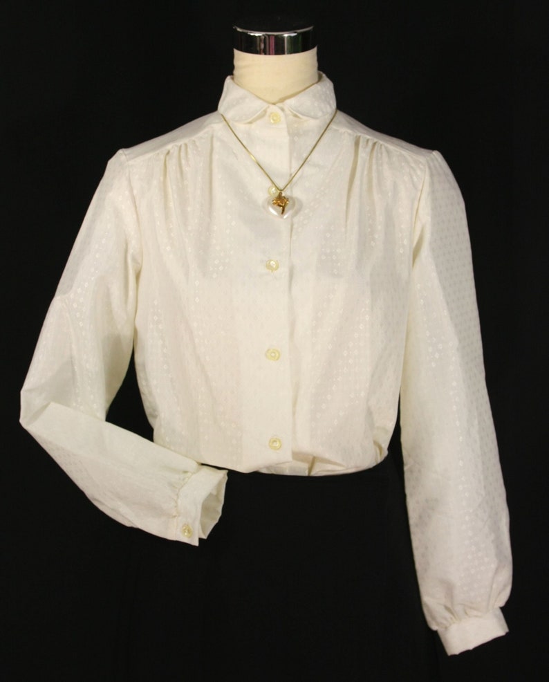 Vintage Sears Jr Bazaar Off White Diamond Jacquard Small Collar Blouse Juniors 11
