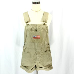 Vintage Sanforized An Ev Khaki Denim Bib Overalls Shorts Romper M 1990s Grunge Y2K