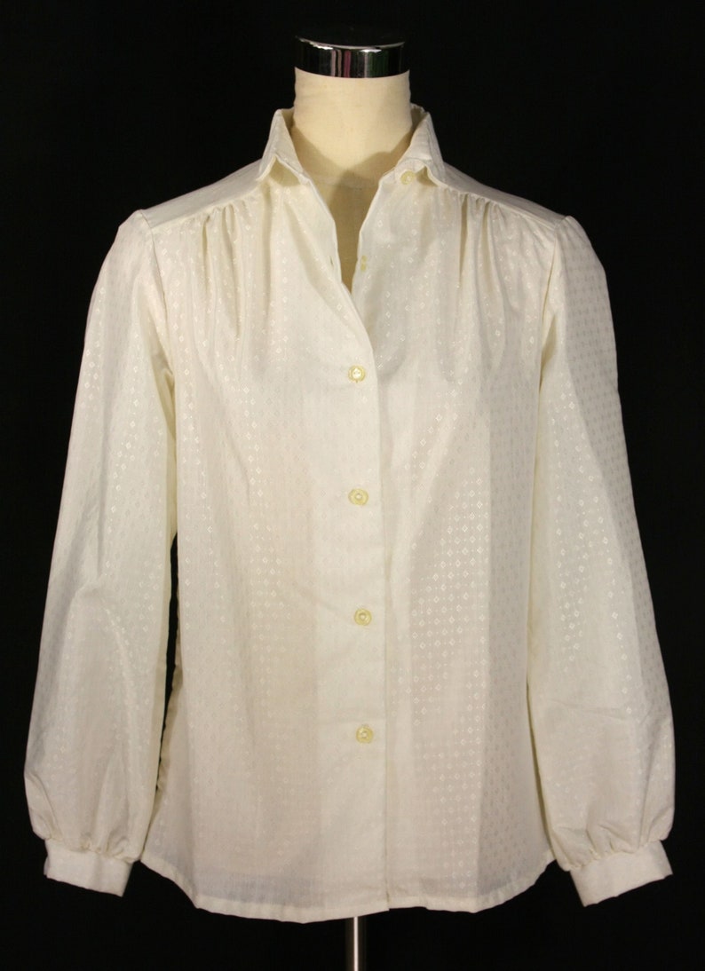 Vintage Sears Jr Bazaar Off White Diamond Jacquard Small Collar Blouse Juniors 11