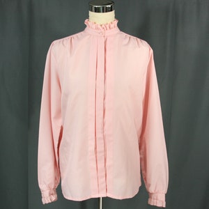 Vintage Lucky Winner High Neck Pleated Pleat Front Blouse with Ruffles Pink Medium 12 1970s