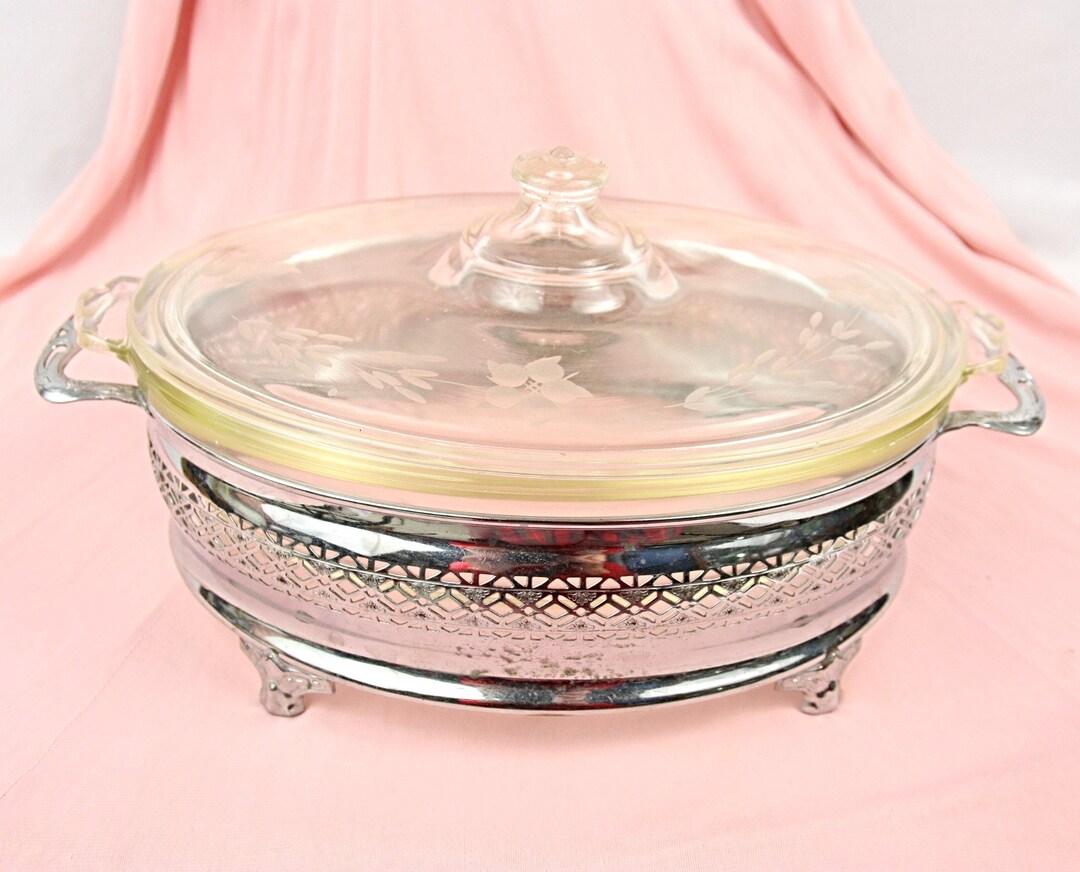 Vintage Antique Pyrex Floral Etched Clear Oval Casserole Baking Dish ...
