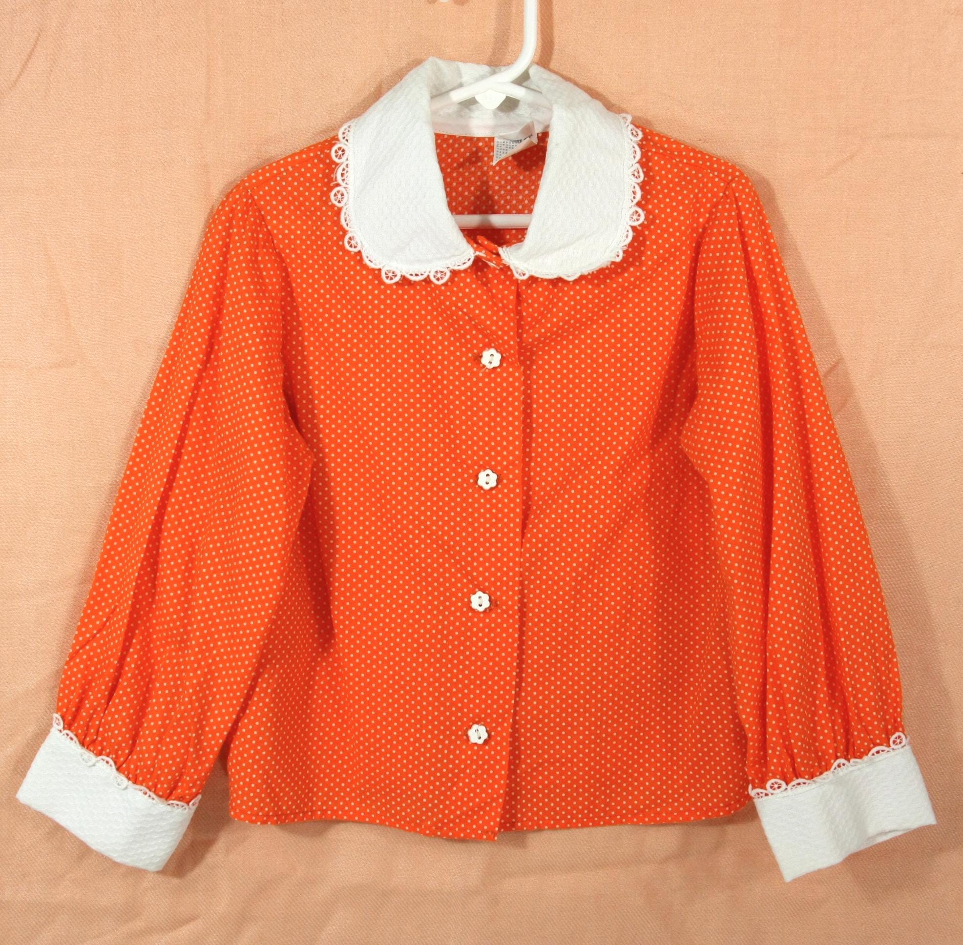 作品オーダー Vintage Sears Girls Orange and White Polka Dot Lace Trim Long