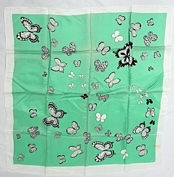 Vintage Butterfly Satin Acetate Scarf Set Green P… - image 2