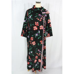 Vintage Lounges Floral Seitlicher Reißverschluss Kaftan Muumuu Maxi Haus Kleid Robe S M 1970er Jahre