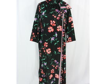 Vestido largo vintage con estampado floral y cremallera lateral, caftán, muumuu, tallas S y M, años 70