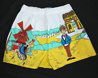 Vintage Addiction Paris France Moulin Rouge Colorful Graphic Shorts 1980s S