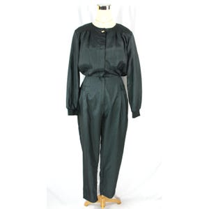 Vintage Matches crêpe satijnen knoop voorkant geplooide jumpsuit uit één stuk Romper broek grijs S 1980