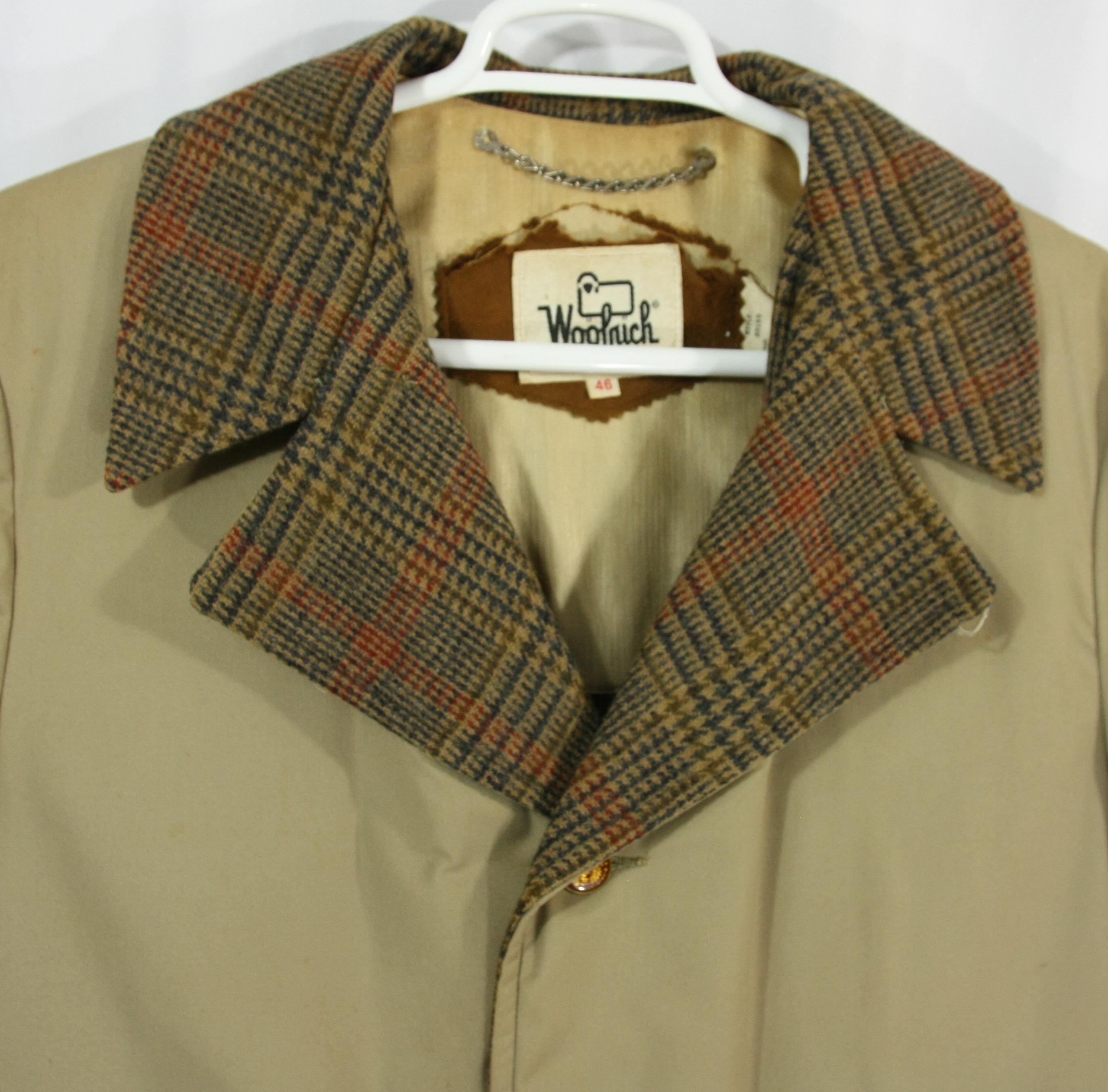 Vintage Woolrich Flannel Lined Mens Tan Trench Military Over Coat