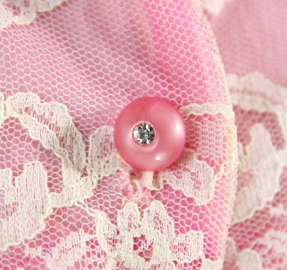 Vintage Pink Chiffon & Lace Short Sleeve Baby Dol… - image 2