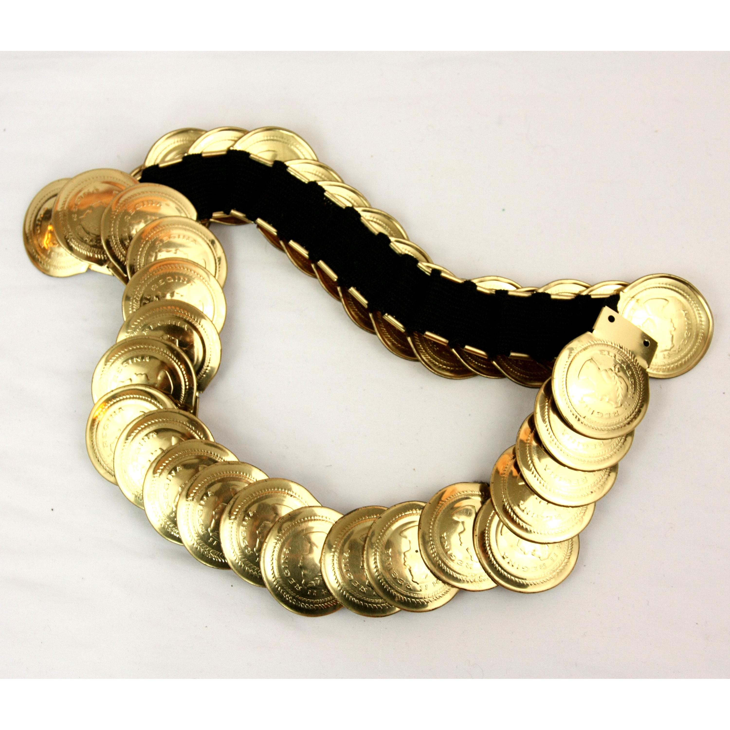 Vtg Medallion Belt Gold Metal Textured Circles Black Accents Black Cording il_fullxfull.6911740400_4ese.jpg main image 2