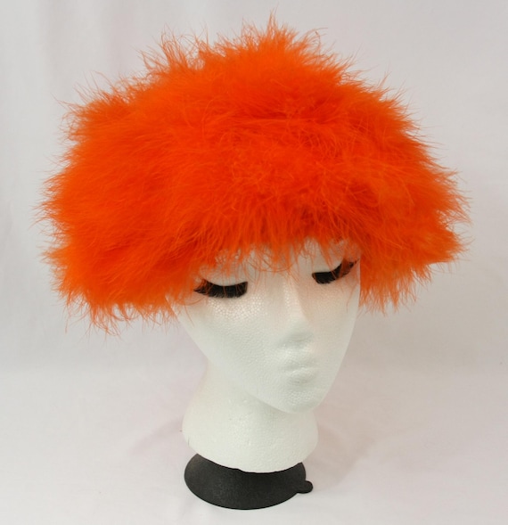 Vintage Happy Cappers Orange Marabou Feather Beret Hat  display picture 3