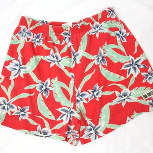 Vintage Cool Breeze Womens Floral Tropical Cotton Blend Shorts Red Colorful 1980s Medium