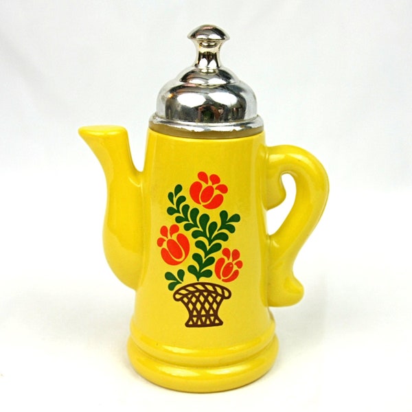 Vintage Avon Koffee Klatch Yellow Floral Coffee Teapot Percolator Glass Bottle Empty 1970s