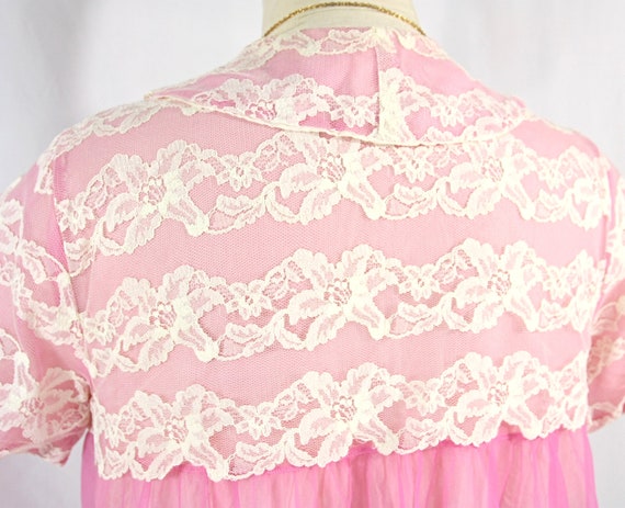 Vintage Pink Chiffon & Lace Short Sleeve Baby Dol… - image 7