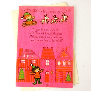 Vintage Hallmark Merry Christmas Across Miles Elves Holiday New Year Card UNUSED Pink