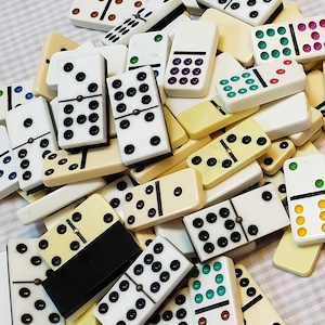 74 Assorted Dominoes - Color Dot Dominoes - Colored Dominoes - Vintage Domino Game - Game Pieces for Crafts - Plastic Domino Toy Domino Lot