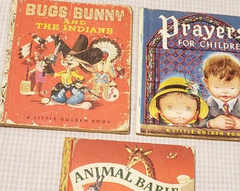 3 Vintage Little Golden Books 1940s Damaged Little Golden Books for Crafts - Junk Journal Vintage Scrapbook - Book Art