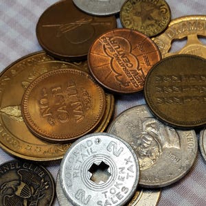 40 Vintage Metal Tokens Coins - Car Wash Tokens Sales Tax Tokens Bus Tokens Collectible Tokens - Vintage Coins - Vintage Token Lot