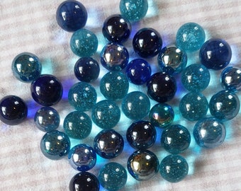 37 Blue Glass Marbles - Assorted Loose Marbles - Vintage Marbles - Colored Marbles - Marble Lot - Marble Crafts - Glass Trinket