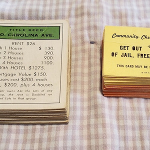 Cartes de propriété de monopole vintage Chance Community Chest - cartes de monopole vintage - pièces de jeu de remplacement - artisanat de pièces de jeu - années 1960