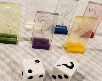 6 Clue Suspect Tokens Clue Dice - Question Mark Tokens - Clue Board Game Pieces Replacement Game