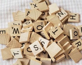99 Vintage Scrabble Tiles - Lot of Wooden Scrabble Letters - Assorted Scrabble Tiles Huge Lot - Vintage Game Pieces Letter Tiles